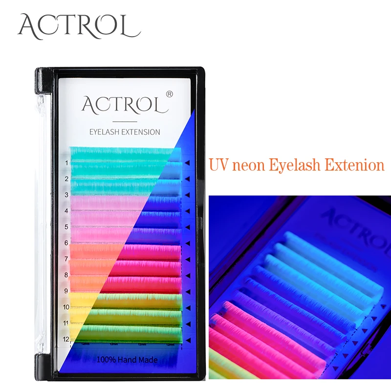 

ACTROL UV Neon Eyelash Extension Glow In The Dark Lashes Fluorescent Bright Colorful Bulk Classic For Individual Lash Extensions
