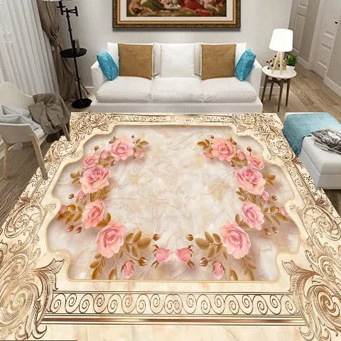 Rose European Style Carpets for Living Room Large Pink Decoration Bedroom Luxury Rug Wedding Washable Anti Slip Floor Mat