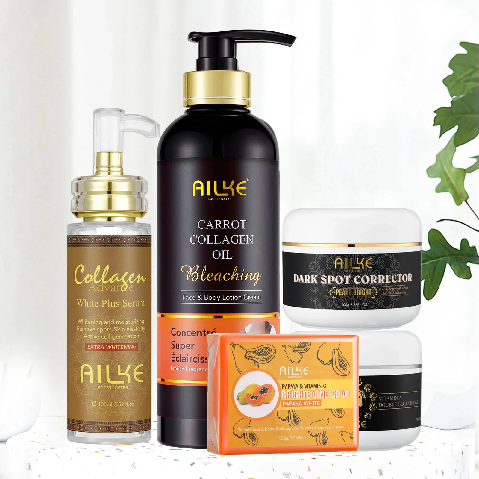 AILKE Whitening Skin Care Kit With Collagen, Natural Carotene, Moisturize, Reduce Dark Spots, Lightening, For All Skin Types