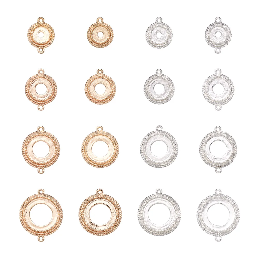 

16Pcs Brass Pendant Cabochon Settings & Cabochon Connector Settings For Jewelry Making Flat Round Mixed Color, Tray: 6.3~12.5mm