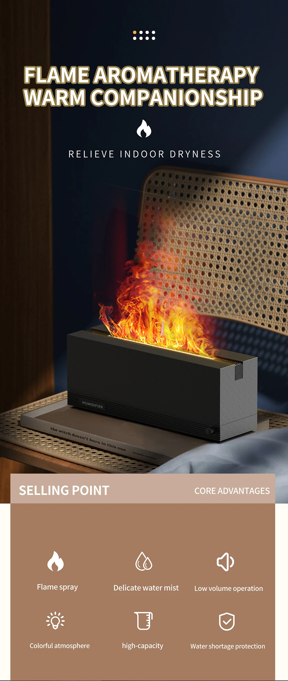 2023 Flame Humidifier Type-C USB Ultrasonic Aroma Diffuser LED Cool Mist Maker Fogger Essential Oil Room Fragrance Home Office