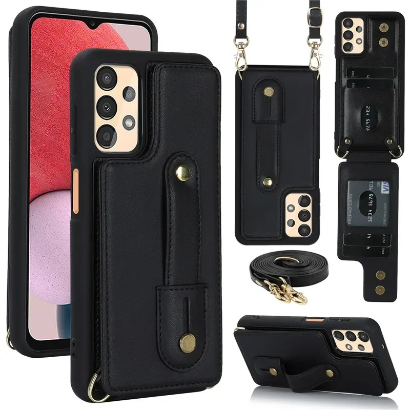 Leather Phone Case with Lanyard and Wallet Purse & Card Holder Compartments