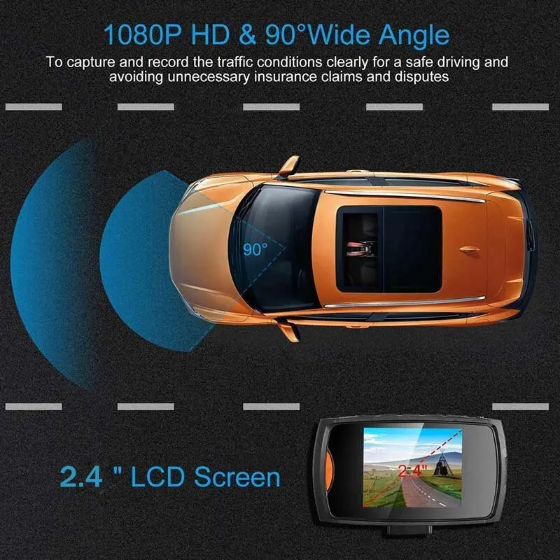 2.4-inch car DVR traffic video recorder, HD circular recording to complement wide-angle night vision, suitable for all models on