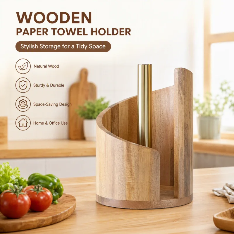 Mountain-Shaped Wooden Paper Towel Holder, Solid Wood Kitchen Roll
