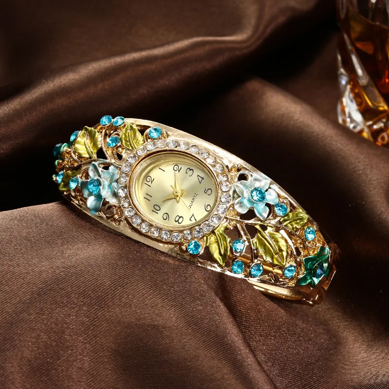 

Fashion Painted Diamond Bracelet Watch for Women Hand-Painted Cloisonné Fashion Bangle Watch Bracelet Quartz Watch