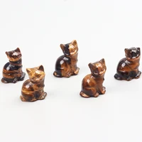 Hand Carved Tiger Eye Mini Kitten , Natural Stone Animal ,Gemstone Cat Figurine, Crystal Craft, Chakra, Home Garden Decor, 1.5" 2