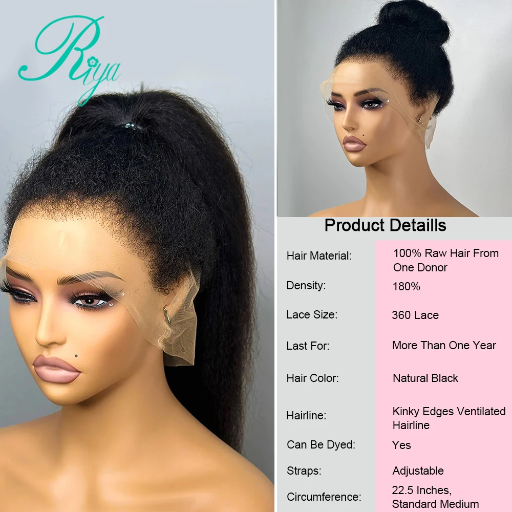 Kinky Straight 360 Full Lace Wig Human Hair Remy Pre Plucked Wigs For Black Women 13x6 Lace Wig 250% Density