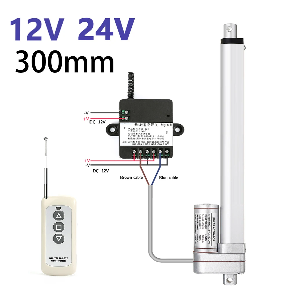 

DC 12V 24V Electric Linear Actuator with RF Remote Controller Metal Gear Linear Motor 300mm Stroke for Window Door Open