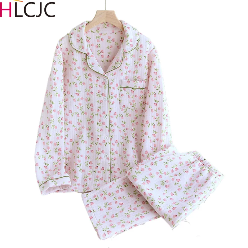 

Warm Women Pajamas Three-Layer Quilted Autumn Winter Sleepwear Set Thicken Air Cotton Casual Women's Home Clothes Pijamas Mujer