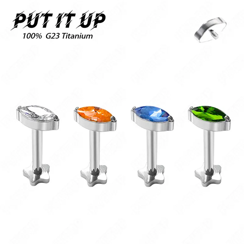 

ASTM F136 Titanium Single Marquise 16g Labret Internal Thread Tragus Cartilage Perforation Inlaid 5A Zircon New Pierced Jewelry
