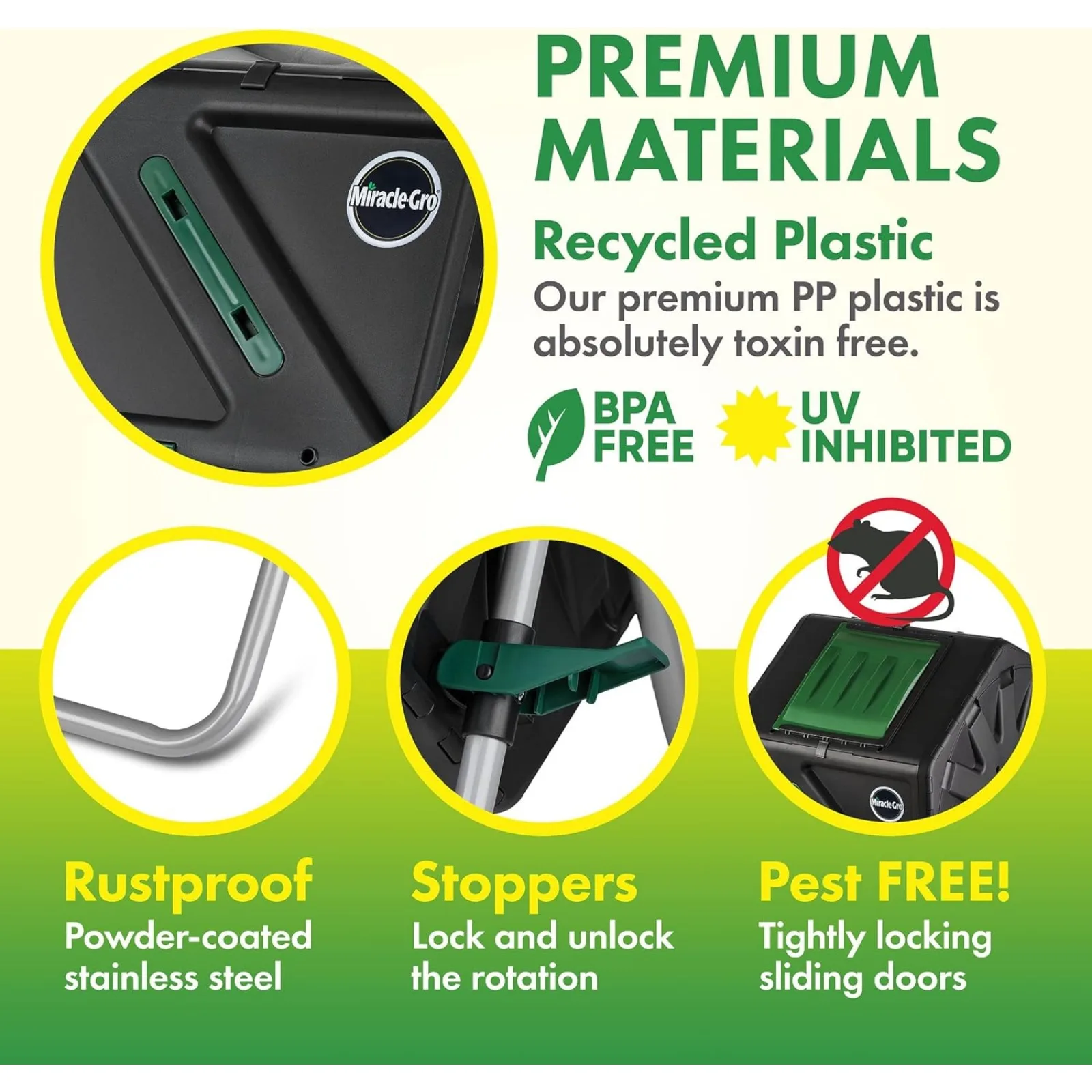 US Large Composter - Compact Single Chamber Outdoor Garden Compost Bin Heavy Duty – UV Protected Turning Barrel 3