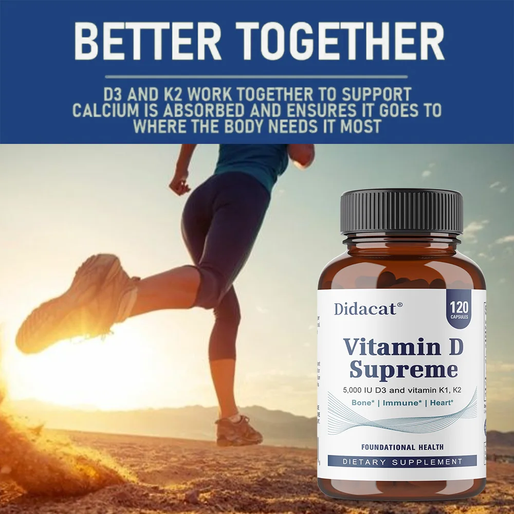 Vitamina D Supreme 5000 UI - Supporto al sistema immunitario e alla salute delle ossa - Integratore di vitamina D3 senza glutine con vitamina K_voghion.com