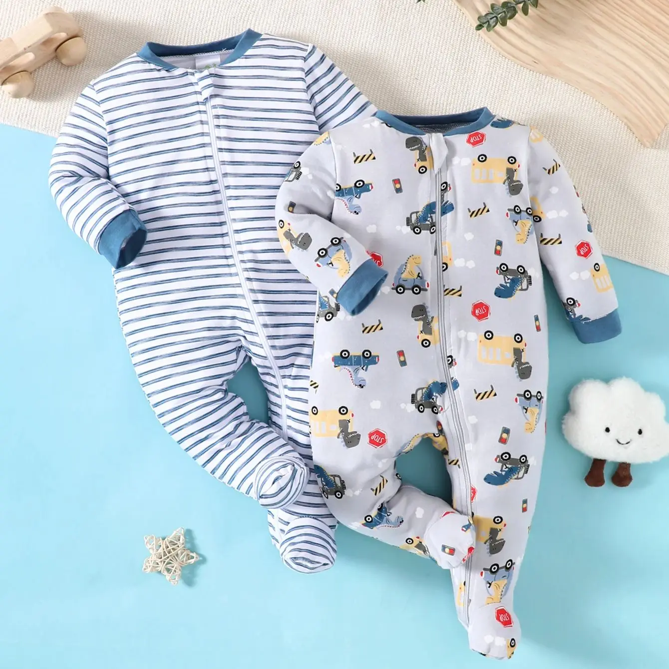 New 2-Piece Baby Spring And Autumn Girl Ankle Jumpsuit Bamboo Fiber Breathable And Comfortable White Clean Floral Series - Image 2