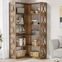 5-Tier Corner Bookshelf, L Shaped 66-Inch Corner Bookcase, Farmhouse Tall Bookshelves, Rustic Display Shelf Storage Organizer 1