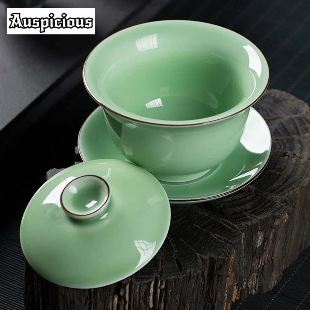 220ml Handmade Longquan Celadon Gaiwan Traditional Tea Brewing Cup Tea Tureen Making Cover Bowl Drinkware Decoration Gifts