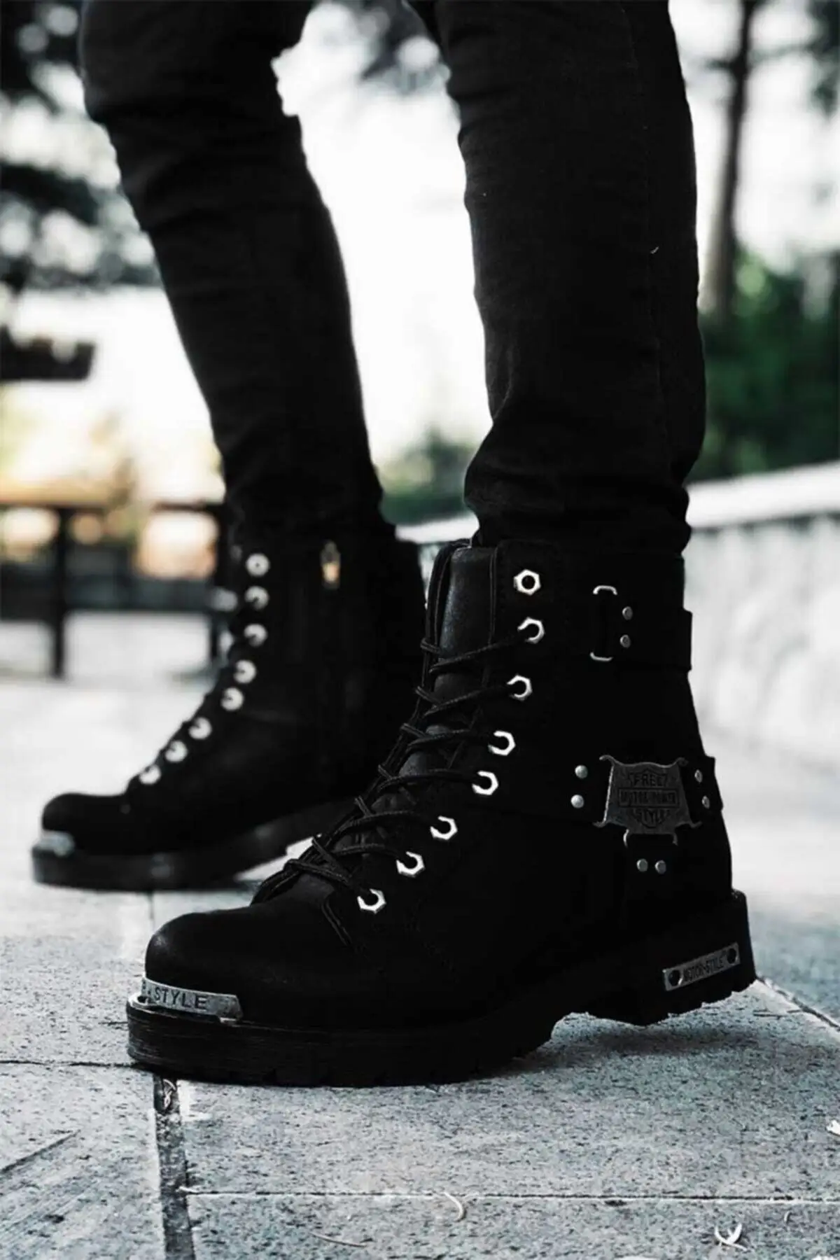 Botas negras para hombre, moda Unisex, 2022|Botas de motocicleta| -  AliExpress