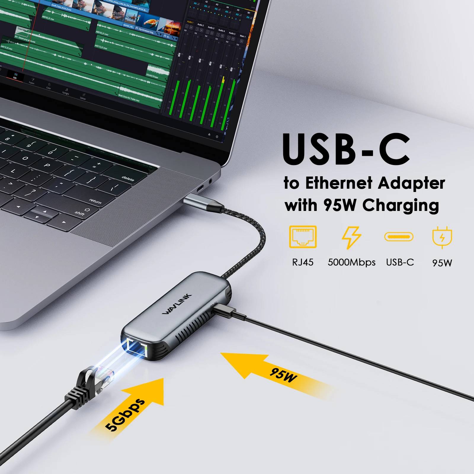 WAVLINK USB C - イーサネット アダプター、95W 充電ポート付き、ドライバー不要の RJ45 イーサネット アダプター、ラップトップ  コンピューターなど用の 5Gbps - AliExpress 4X USB 3.2 から 5Gbps イーサネット アダプター RTL8157 5000Mbps RJ45 ネットワーク コンバー