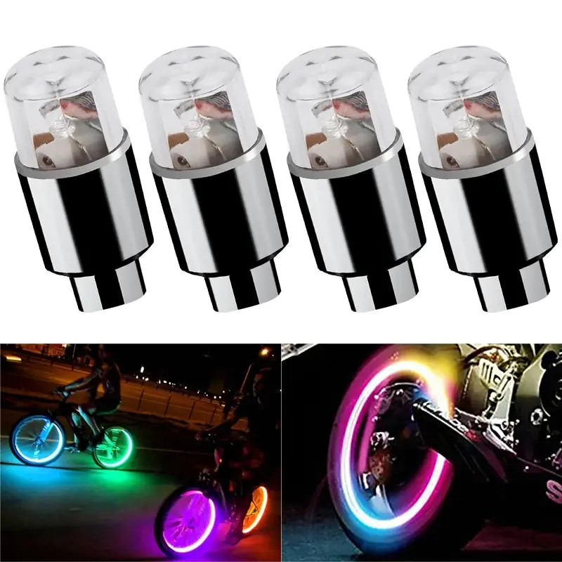 4Pcs Colorful LED Wheel Valve Lights Motorcycle Car Wheel Tire