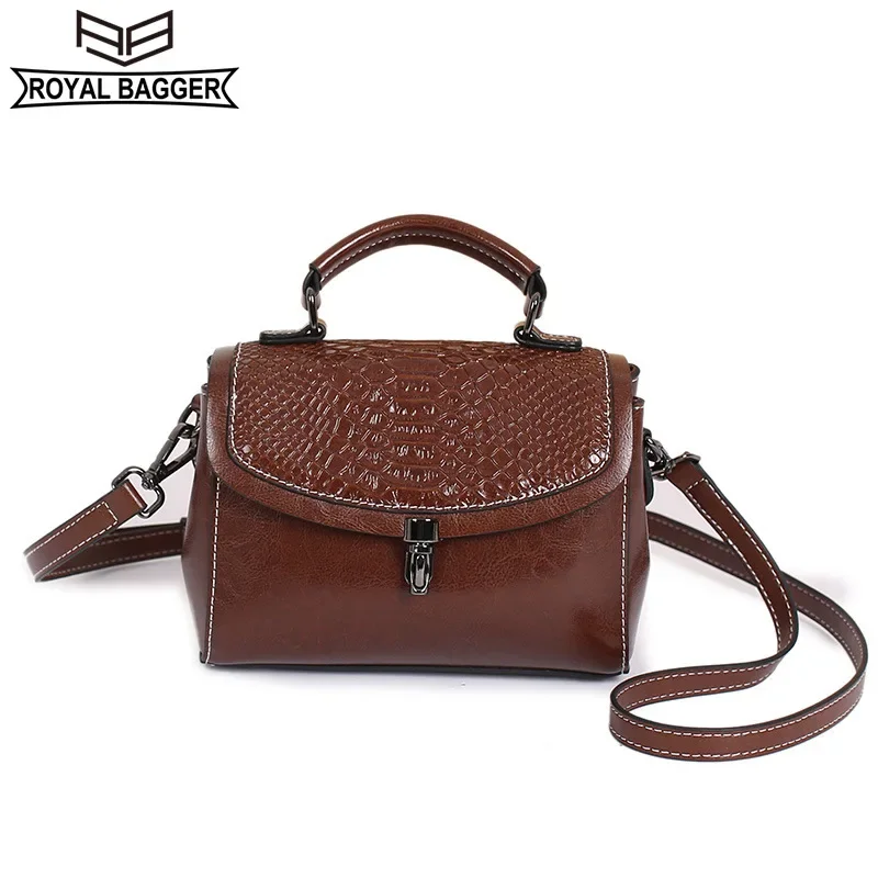 

Маленькие сумочки Royal Bagger для женщин, модная дамская сумка через плечо из натуральной коровьей кожи с крокодиловым узором, 5002