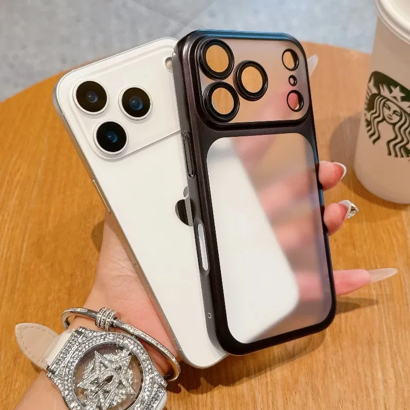 Sleek Transparent Matte Phone Case with Plating Frame & Lens Protection