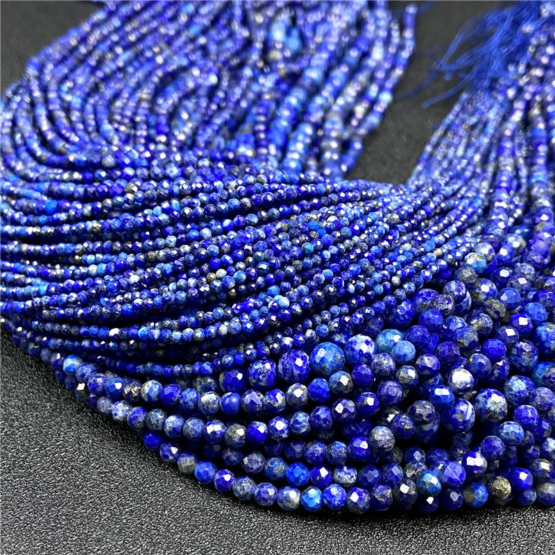 Lapis Lazuli Faceted Round Natural Stone Beads for Jewelry Making - 15 Strands