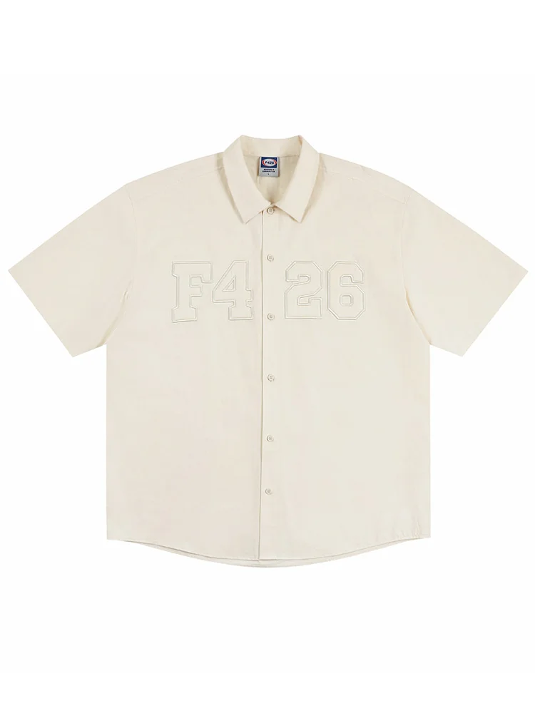 Short-Sleeved Shirt Pure Cotton Couple's Letter Jacquard Solid Color National Fashion Casual Fashion Loose Spring Summer Basic