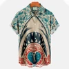 New Men's Hawaiian Beach Button Shirts Short Sleeve Animal Shark 3D Print Casual Lapel Fashion Collar Retro Clothes Hiphop 3