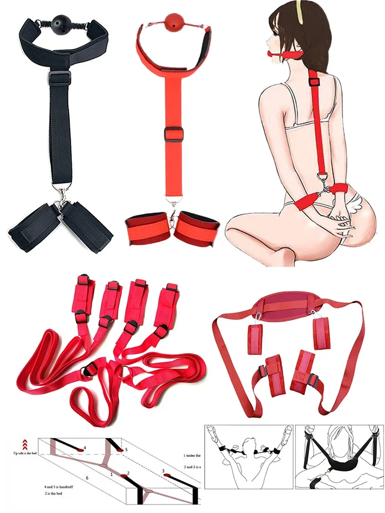 Adult Game BDSM Restraints Fetish Erotic Sex Toys For Couples Women Bandage Slave Collars Obedience Handcuffs Master Bondage Kit 3