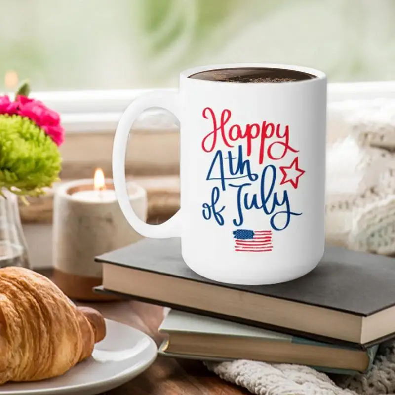 

15oz Funny Independence Day Latte Coffee Mug White Multifunctional Gift Cups For Wine Beer Hot Chocolate Coffee Soy Milk Tea