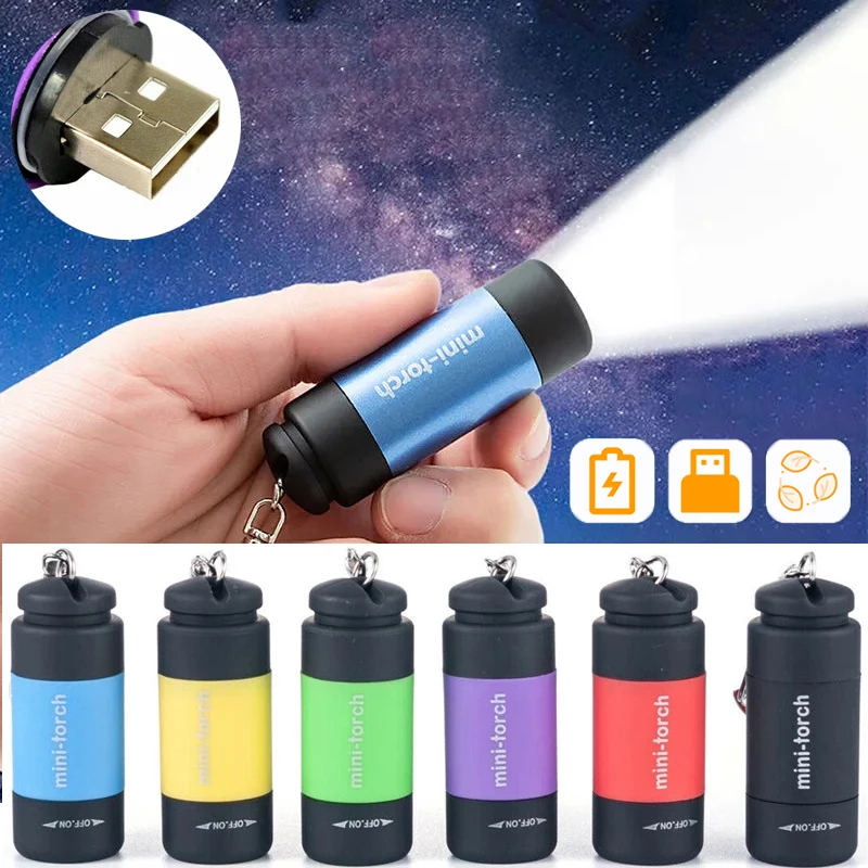 

LED Mini Torches Light USB Rechargeable Portable Flashlight Keychain Torch Lamp Waterproof Lighting Hiking Camping Flashlights