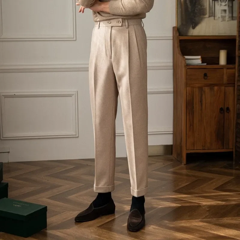 Autumn Winter High-Waisted Woolen Casual Pants For Men Warm Straight-Leg Draped Narrowing Legging Casual Suit Pants suit pants men pants