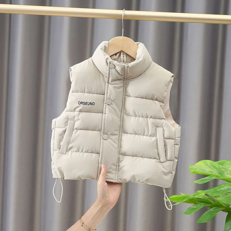 Autumn Winter Boys Girls Sleeveless Hooded Vest Jacket Cartoon Print Coat Kids Warm Vest Outwear Clothes