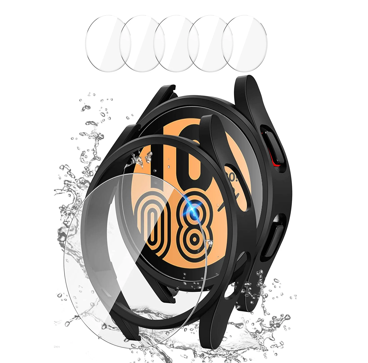 Samsung Galaxy Watch 4 Screen Protector and Case 44mm, Anti-Fog Tempered Glass Protective Film and Hard PC Bumper Smartwatch