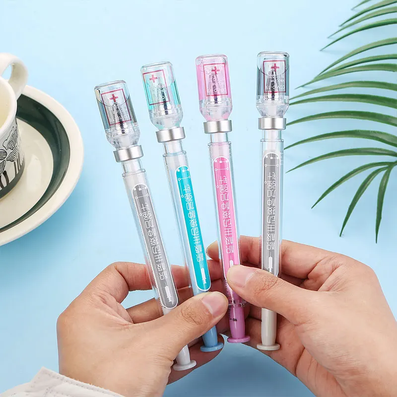 9Pcs Syringe Gel Pen Simulation Eliminates Injection Syringe Shape Ballpoint Pen Black Signature Pen Simulation Vaccine Pens 1pcs multicolor syringe pens novelty liquid syringe ballpoint pen needle tube shape black ink ballpoint ball point pen gift