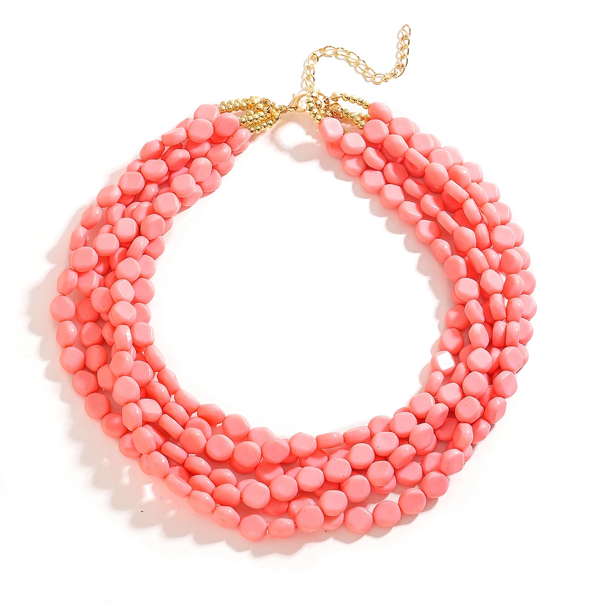 Multilayer Beaded Coral Jewelry Peach Color Necklace For Women