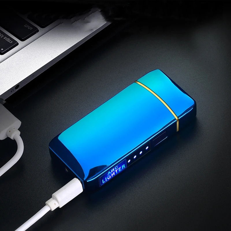 New Dual Arc Windproof Flameless Lighter With LED Power Display USB Touch Metal Plasma Lighter Portable Kitchen Outdoor Gadget 3