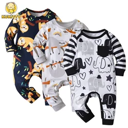 Cute Newborn Infant Baby Boys One Piece Climb Clothing Cotton Long Sleeve Printed O-Neck Romper Jumpsuit Onesie Casual Clothes