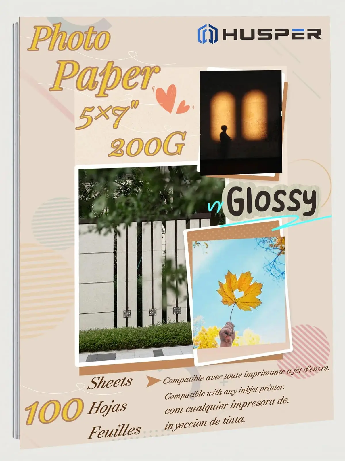 HUSPER 5×7 Zoll 200G 100 Blatt Inkjet Hochglanz-Fotopapier – Detail 1