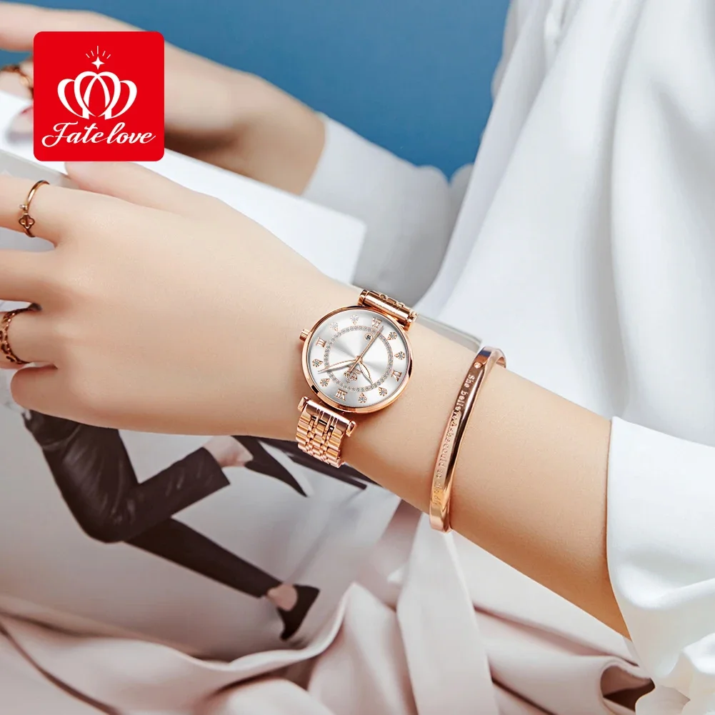 Fate Love 5866 Elegant Women's Watches Japan Quartz Movement Watch For Women Wristwatch Waterproof Calendar Ladies Hand Clock
