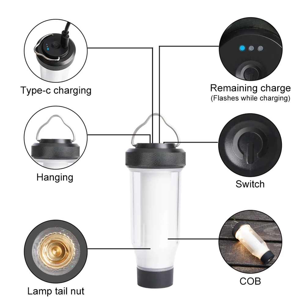 2000MAH Camping Lantern IPX4 Waterproof 160LM Outdoor LED Camp Lamp Last Up To 6H Mini LED Flashlight for Emergency BBQ Picnic