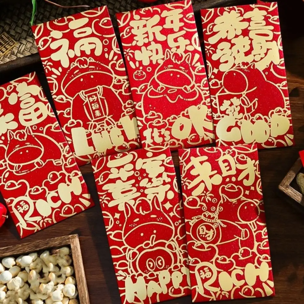 6pcs 2026 Horse Year Chinese New Year Red Envelope Traditional Blessing Lucky Money Envelopes Cartoon Thickened Money Bag