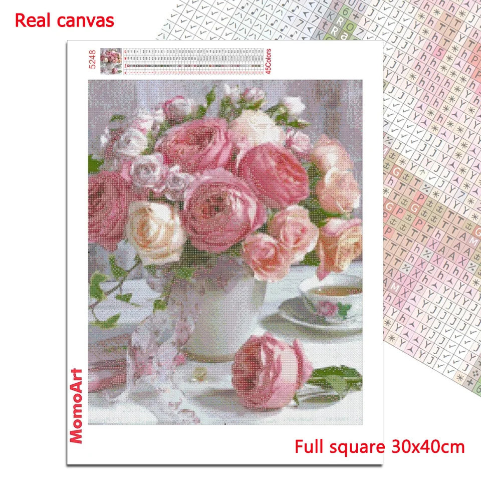 MomoArt 5D DIY Diamond Embroidery Peony Cross Stitch Kit Diamond Painting Flower Full Square Round Mosaic Art Home Decorations,diamond painting,painting set