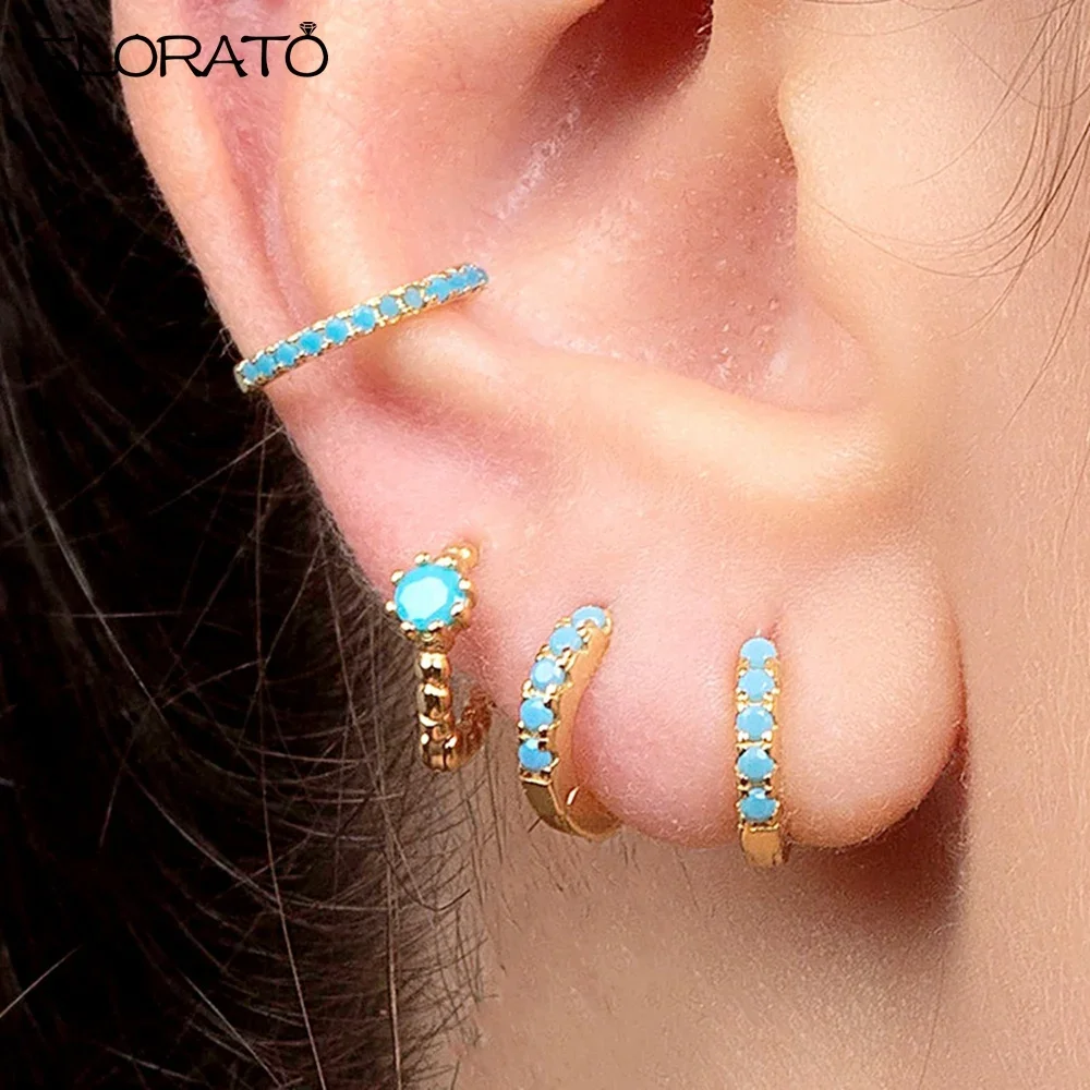 Petites boucles d'oreilles créoles en argent 925 pour femmes, boucles d'oreilles Huggie minimales, boucles d'oreilles piercing colorées, bijoux en cristal, 9mm