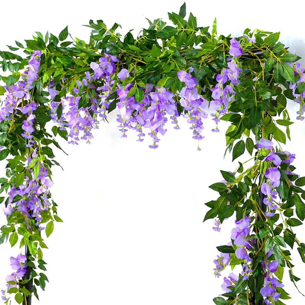 2 Stück 1,8 m Glyzinien Künstliche Blume Rebe Efeublatt Girlande Rattan Schnur Blumen Gefälschte Pflanzenblatt Rattan Schleppende Gefälschte Blume