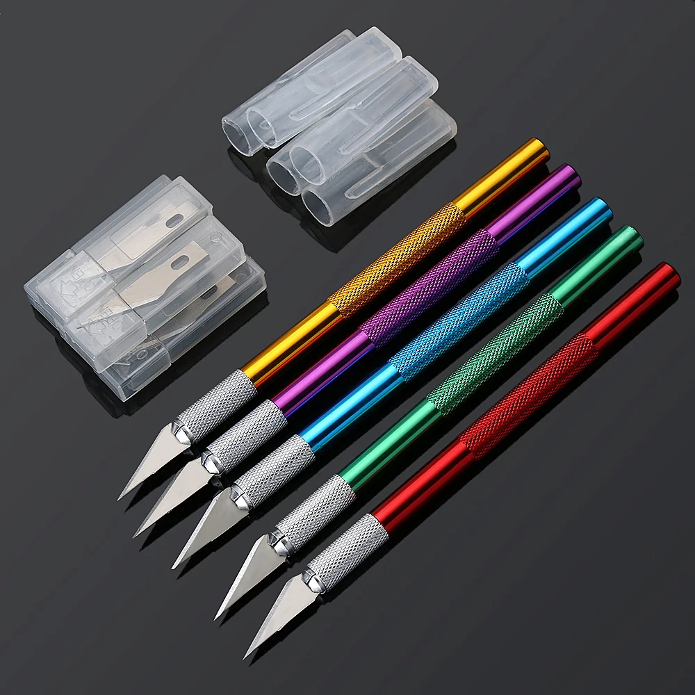 Multi-color Metal Handle Knife 6Pcs Blade Knife Scalpel Cutter Engrave Non-Slip Carving Pastry Mat Cutting Model Making Tools