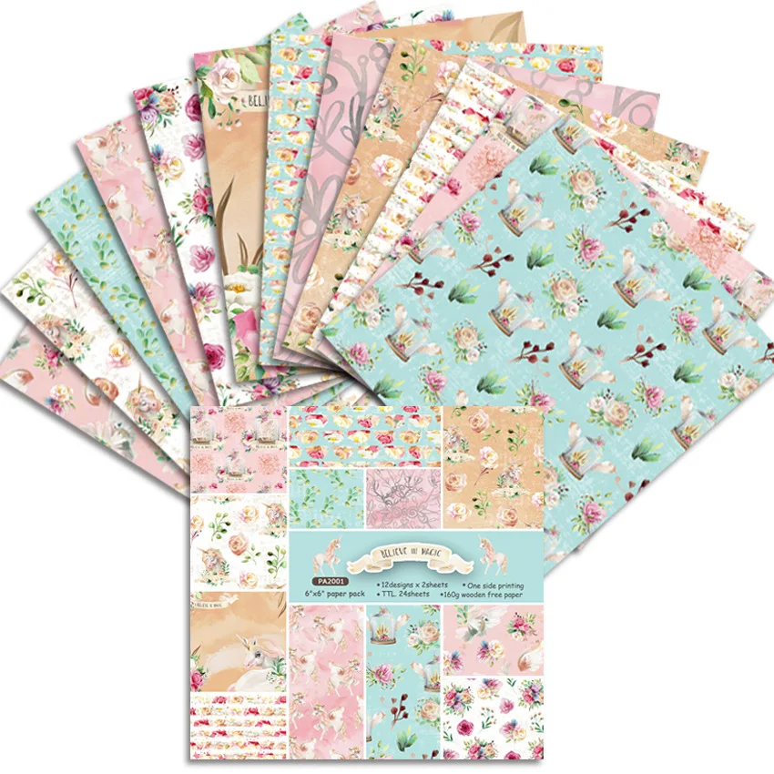24Sheets/Set Vintage Flower Material Ppaper DIY Scrapbooking Journal Base Collage Photo Props Gift Wrapping Decoration Paper 