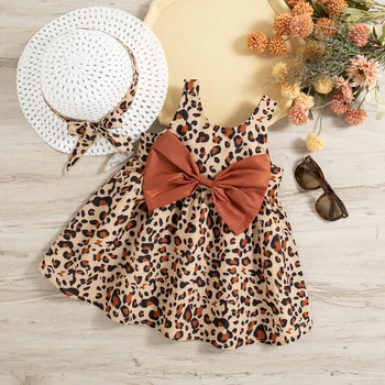 Baby Girl Dress Summer Baby Girl Leopard Print Bow Decoration Baby Girl Suspender Dress Cute Dress Up Party Baby Girl Dress With 1
