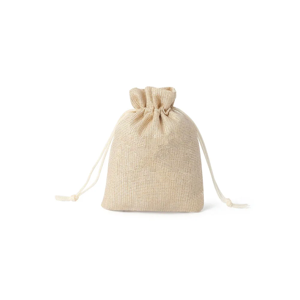 50pcs/lot 9x12cm Gold Silk Linen Drawstring Bag Jewelry Travel Storage Pouch Candy Chocolate Christmas Gift Bags Customise Logo