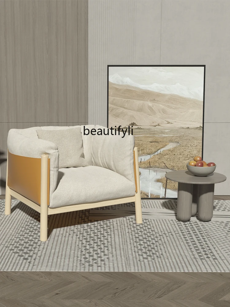 

Nordic Small Apartment Living Room Fabric Craft Sofa Japanese Style Silent Style Designer Model Black Walnut All Solid Wood Sofa