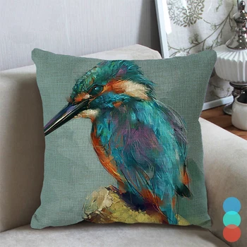 Lovely Bird Cushion Cover Flower Pattern Pillow Covers Decorative for Sofa Bed Living Room Decor Polyester Fauxlinen Accessories 1